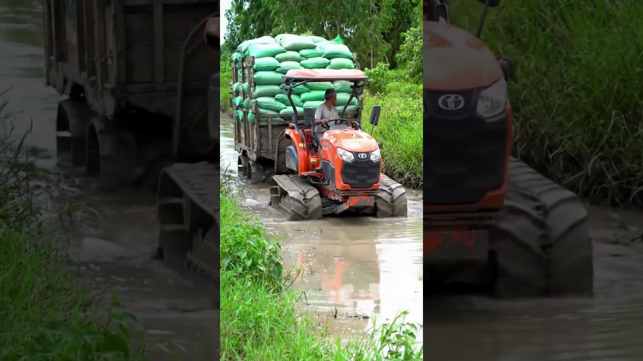 Triple-Track Kubota Tractor DOMINATES Deep Mud! 💪🌾 | 4K Cinematic Farming #shorts #tractor #kubota