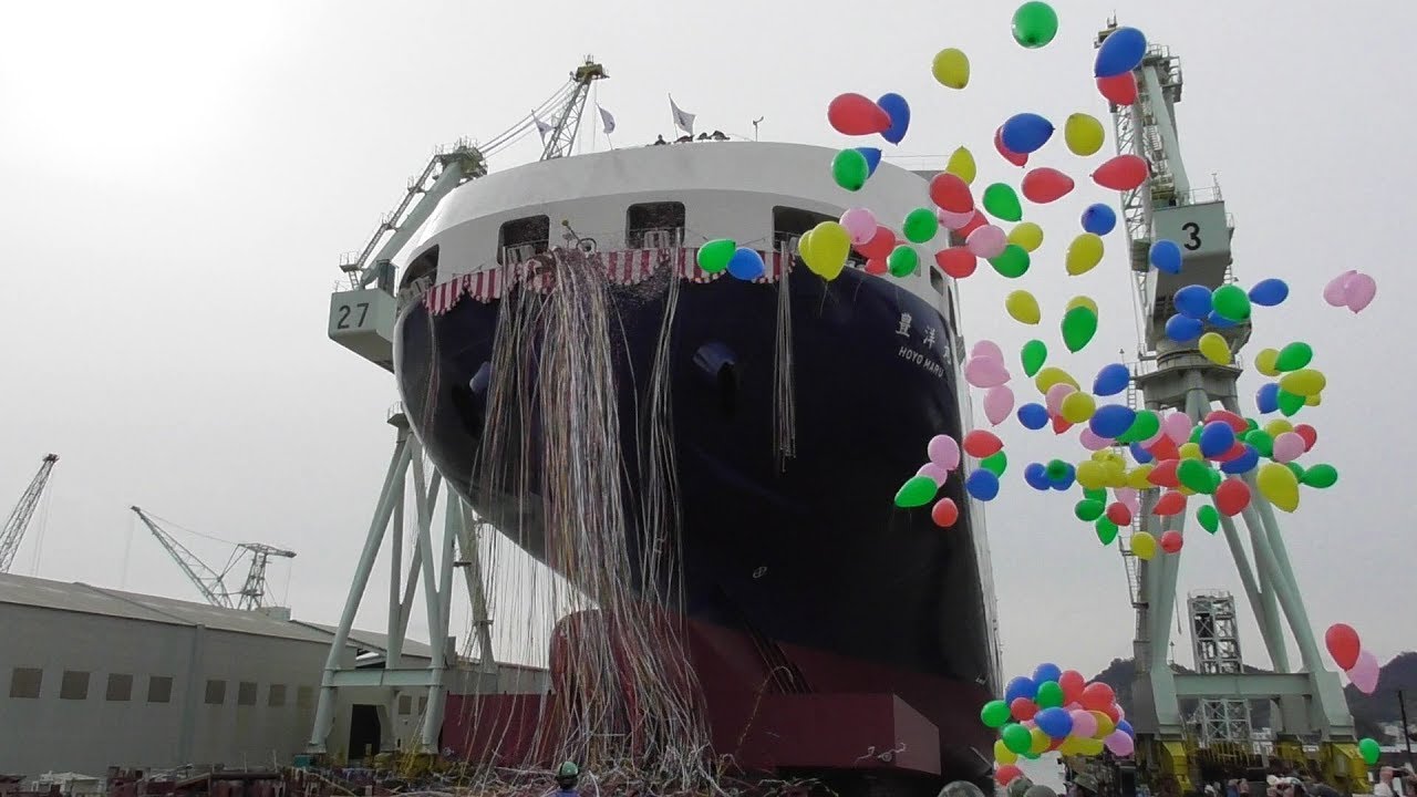 Launch Ceremony 進水式 Roll-on/Roll-off Ship RORO船 豊洋丸 内海造船 因島工場 Japan