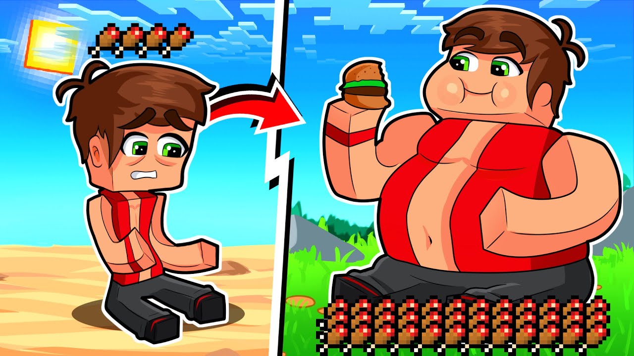 ماين كرافت بس الاكل يحدد حجمي !😱 ( زومبي عملاق !)🔥 -  Hunger = Size