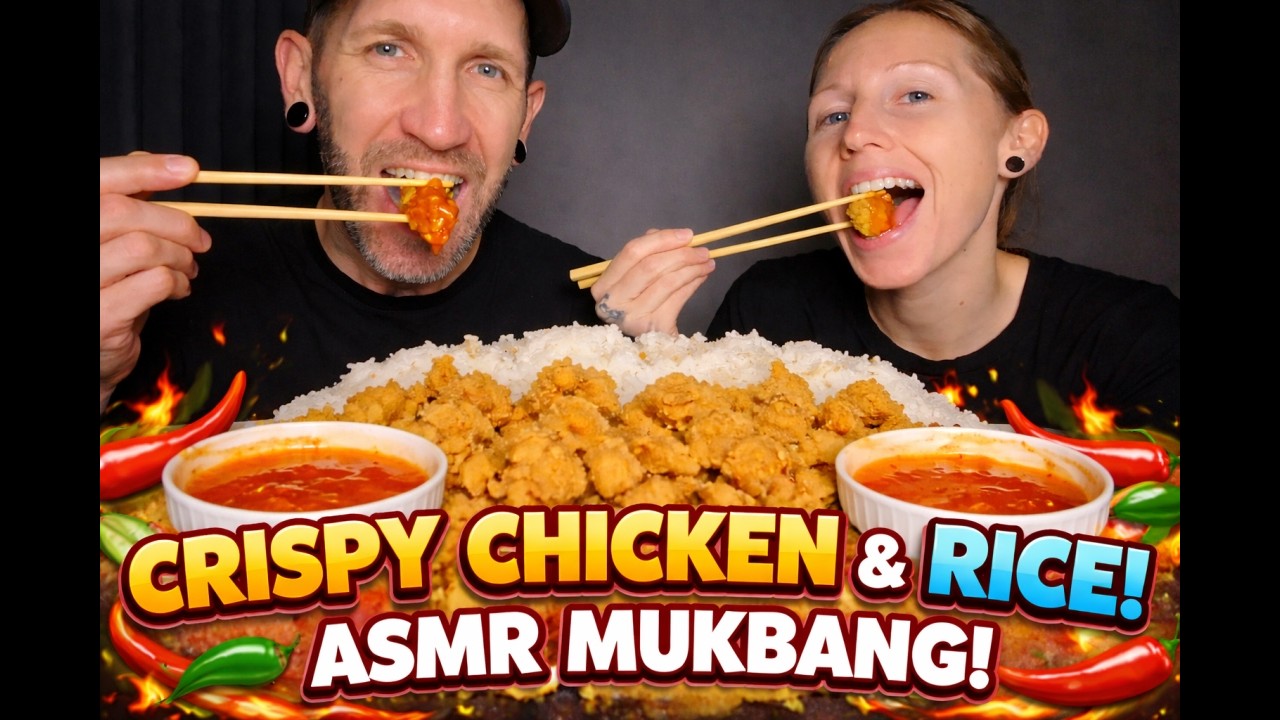 CRUNCHY FRIED CHICKEN + FLUFFY RICE & HOT SAUCE 🌶️ | RELAXING ASMR MUKBANG