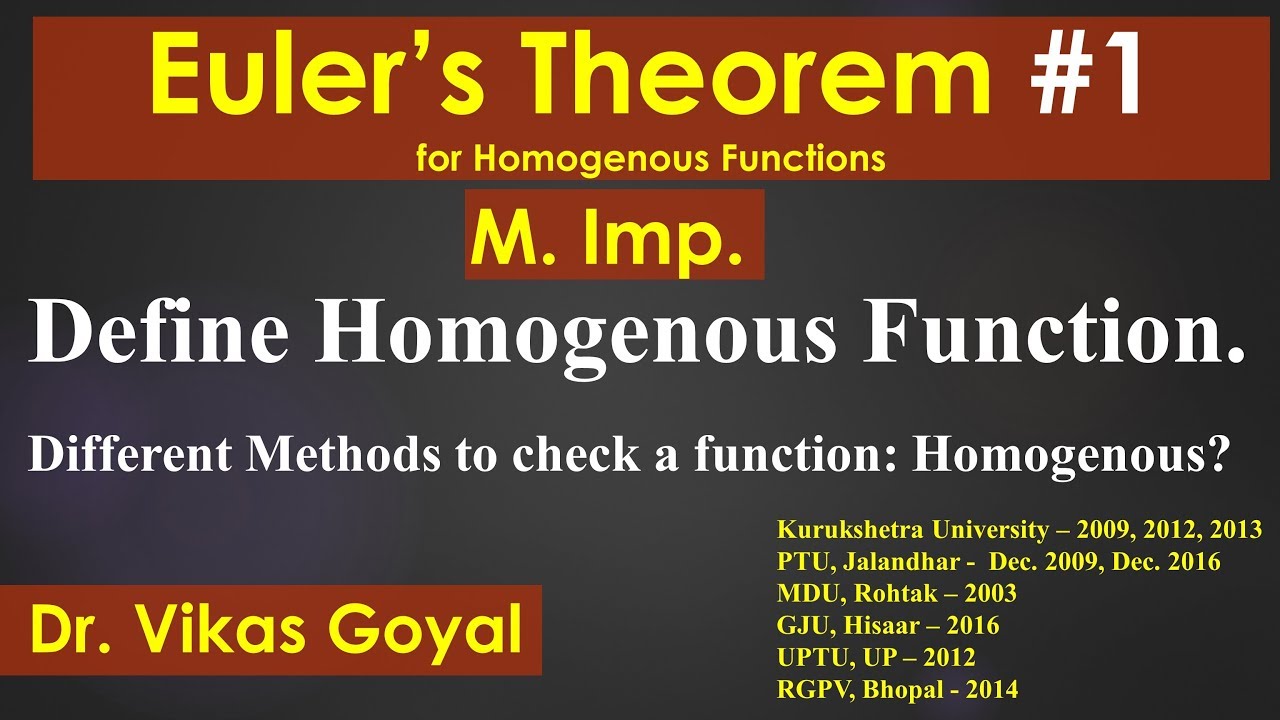 Euler's Theorem #1 for Homogeneous Function in Hindi (M.imp) | Engineering Mathematics