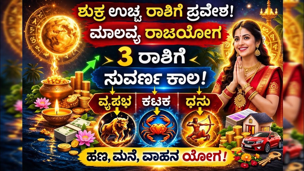 ಶುಕ್ರ ಉಚ್ಚ ರಾಶಿಗೆ ಪ್ರವೇಶ! ವೃಷಭ, ಕಟಕ, ಧನು ರಾಶಿಗೆ ಸುವರ್ಣ ಕಾಲ ಶುರು 👉