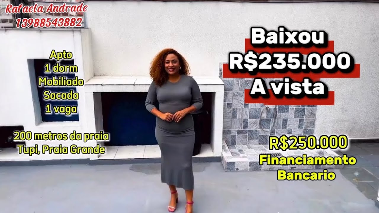 Baixou para R$235.000 a vista | 1 dorm, Mobiliado | 200 m do mar | Tupi, Praia Grande. OPORTUNIDADE 
