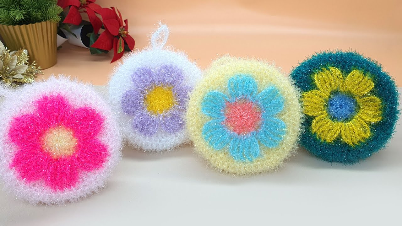 꽃호빵수세미뜨기 / 코바늘 수세미 /  Crochet Dish Scrubby / flower crochet