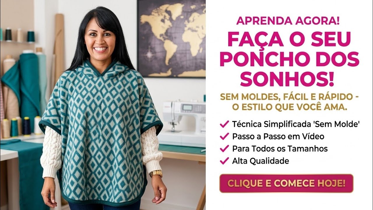 ✅️ DIY Poncho Fácil Sem Molde_ Costura passo a passo para iniciantes Gisleide Novelo