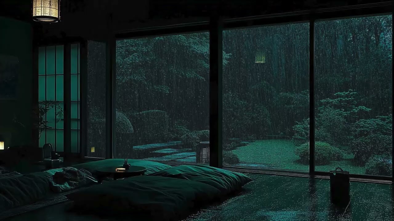 Soothing Rain Sounds in a Dark Bedroom Cabin | Calm Lakeside Forest Ambience for Sleep & Relaxation