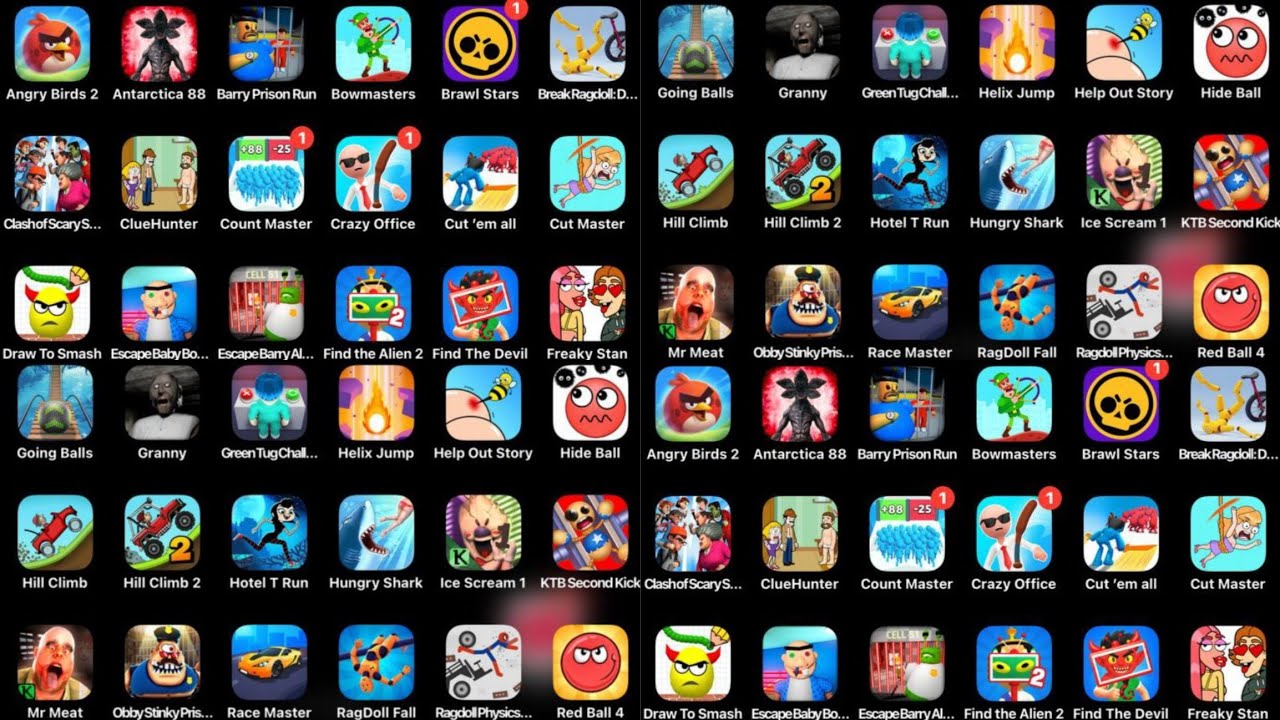 Brawl Stars, Subway Surfers, Roblox, Angry Birds 2, Hill Climb Racing 2
