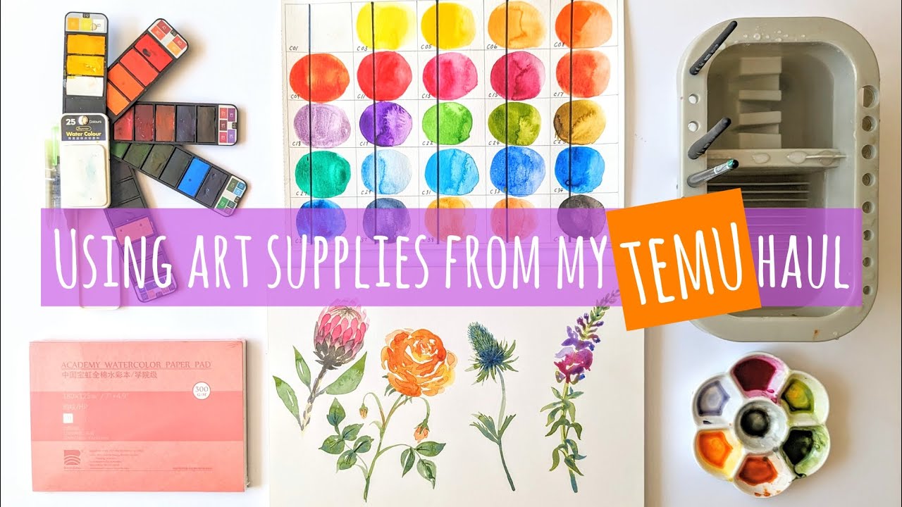 Using Art Supplies from my TEMU Haul: Baohong Cotton Watercolor Paper, Superior Paint Fan Palette
