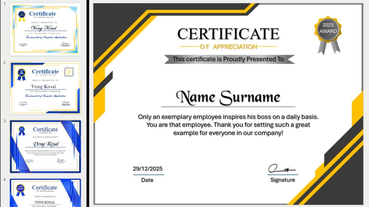 Certificate, in PowerPoint