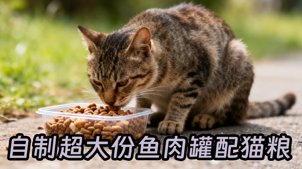 自制超大份魚肉罐頭搭配貓糧，外出投餵附近的流浪貓，看它狼吞虎嚥的瞬間暖到心裏！