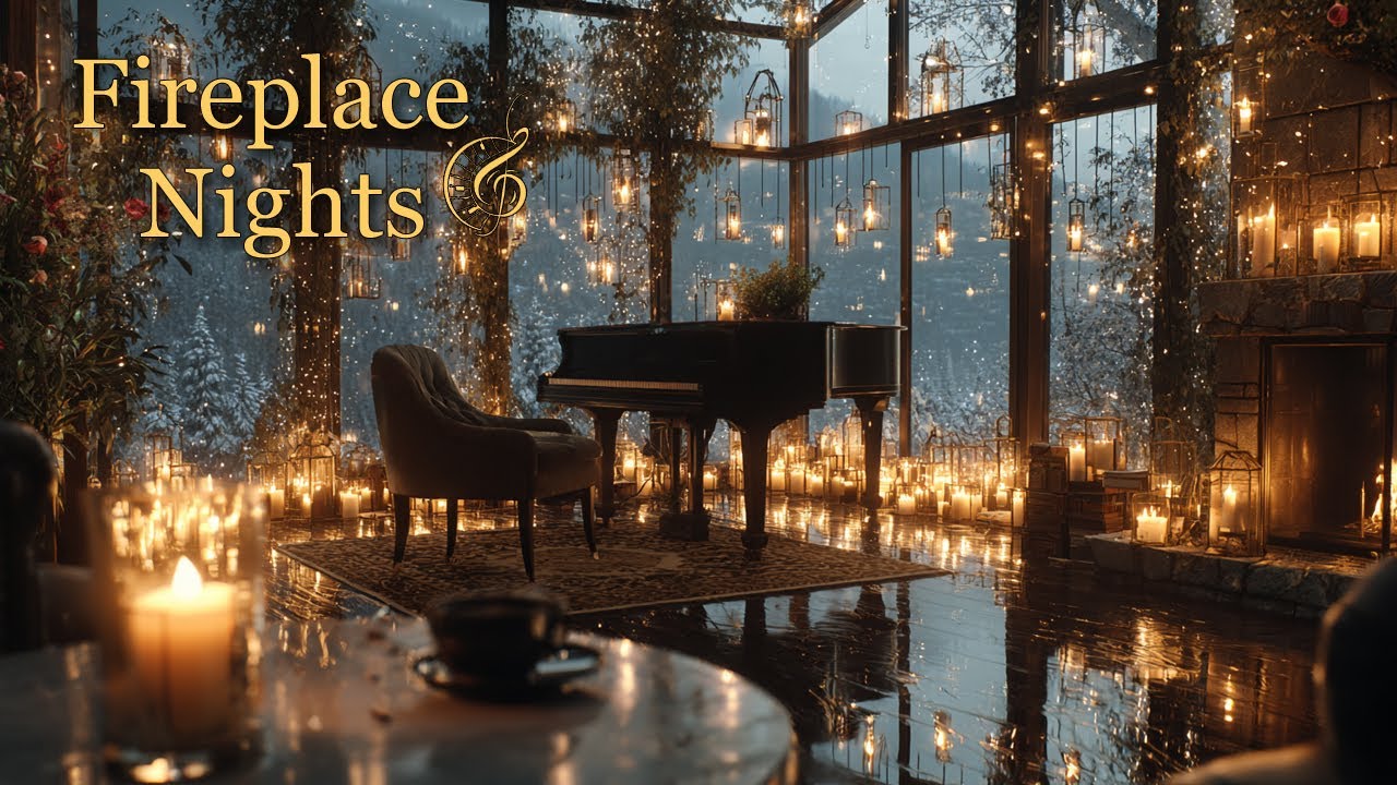 Relaxing Winter Jazz Fireplace Room | Cozy Piano for Reading & Sleep