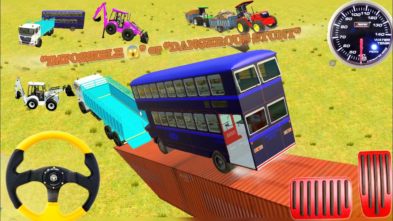 Double Decker Bus Dangerous Bridge Jump 🚍💥 | Drive JCB and unloading 😁| #truck #jcb #bus #driving 