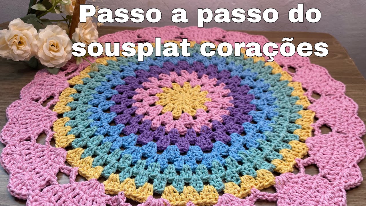 #passoApasso do jogo americano corações, souspat facil e econômico em crochê