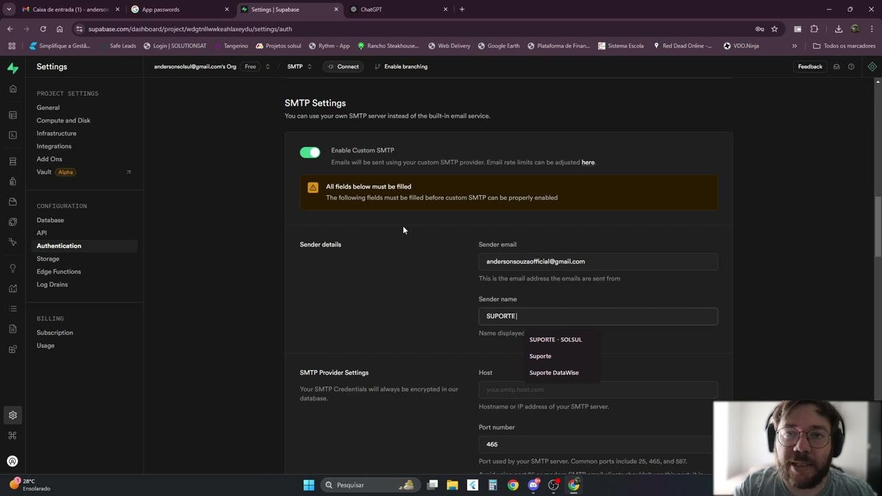 Configuração de SMTP no Supabase com Gmail: Passo a Passo Simples e Rápido!