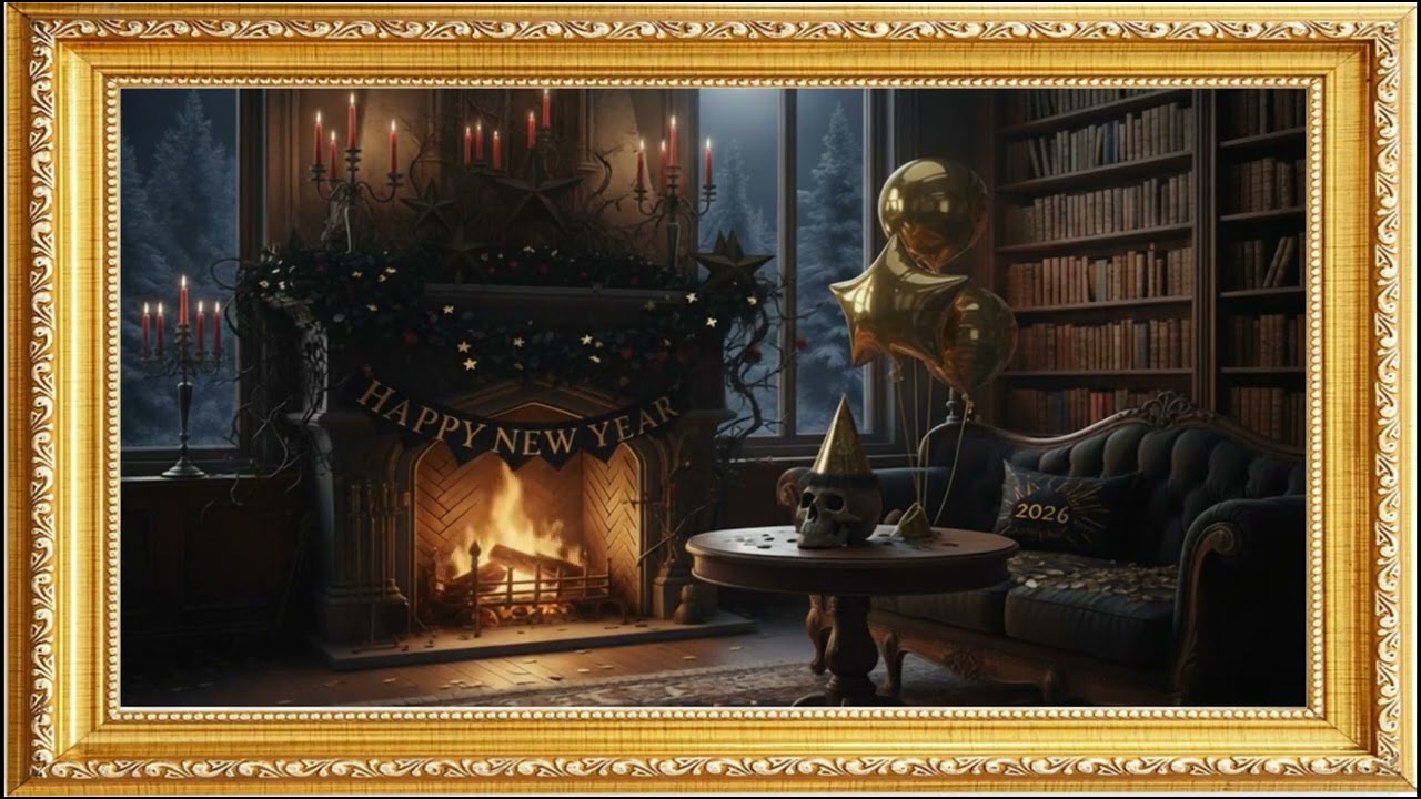 4k 1 hour New Year animated framed TV art frame
