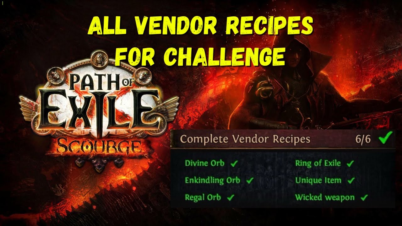 [POE] Vendor Recipes: Divine Orb, Enkindling Orb, Regal Orb, Ring of Exile, Unique weapon