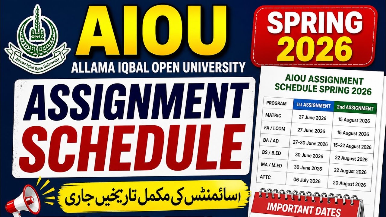 AIOU Assignment Schedule Spring 2026 | Latest Update | How to Check Assignment Dates