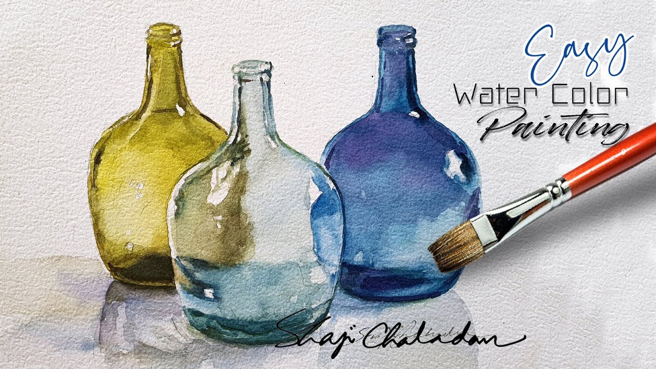 Watercolor Still-life painting | Glass Bottles |  How to paint Glass Bottle | Primary Colors Only