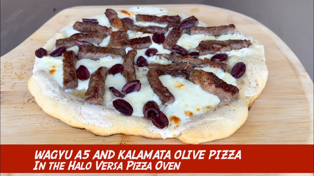 Wagyu A5 Steak and Kalamata Olive Pizza in the Halo Versa Pizza Oven