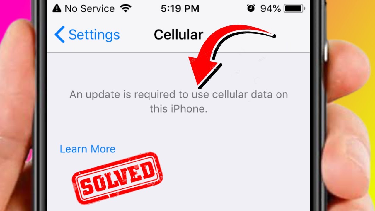 Для использования сотовых данных на этом iPhone требуется обновление.