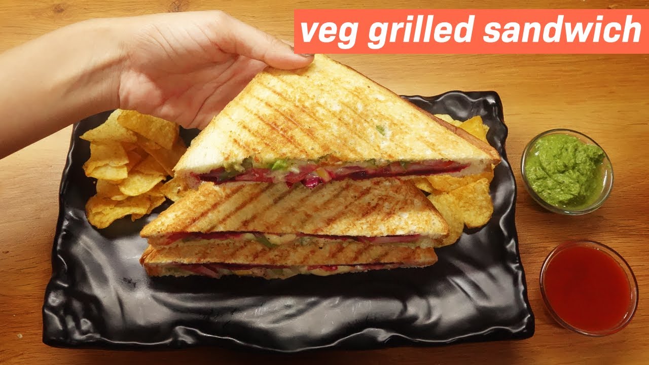 Veg Grill Sandwich Recipe | Vegetable Cheese Grilled Sandwich Recipe - Very Easy