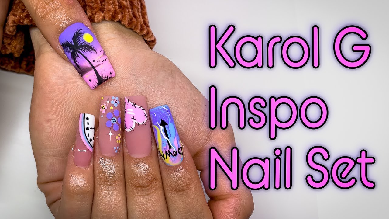 KAROL G Inspired Set | Using The Gel Bottle and Madam Glam  | De Uñas Acrílicas Nails Uñas