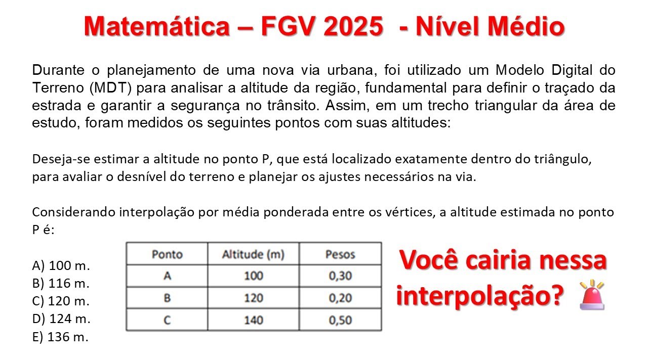 Questão de média ponderada da FGV nível médio explicada passo a passo