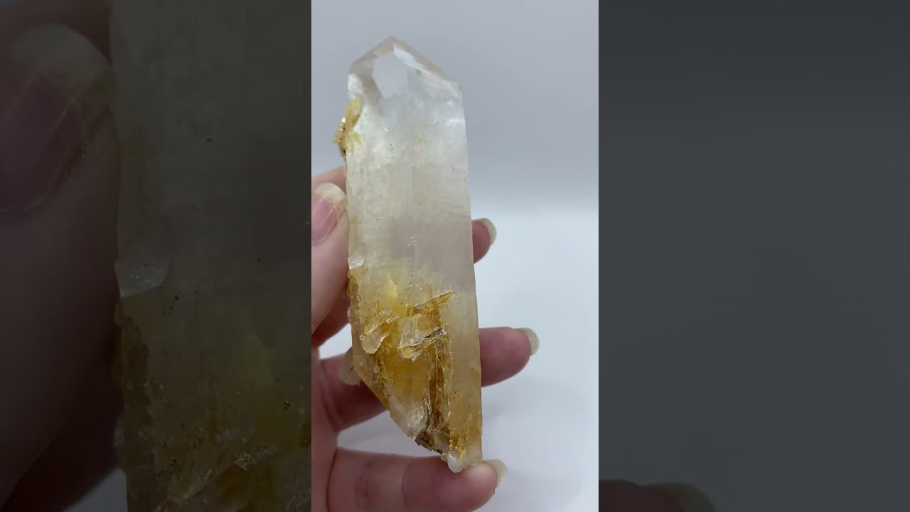 Blue Smoke Golden Healer Lemurian Quartz Wand Tower Crystal Large 140g LQ12