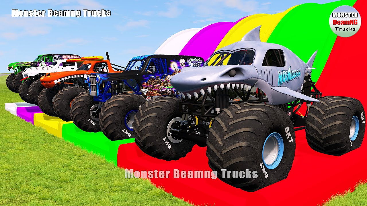 Triple Flatbed Trailer Monster Trucks Transport with Slide Color - BeamNG.drive 497