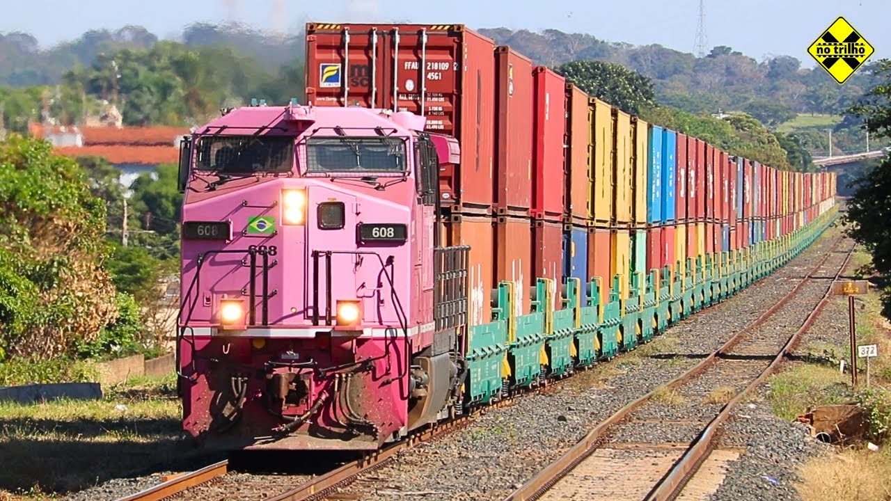 Trem Double Stack com Locomotiva Rosa