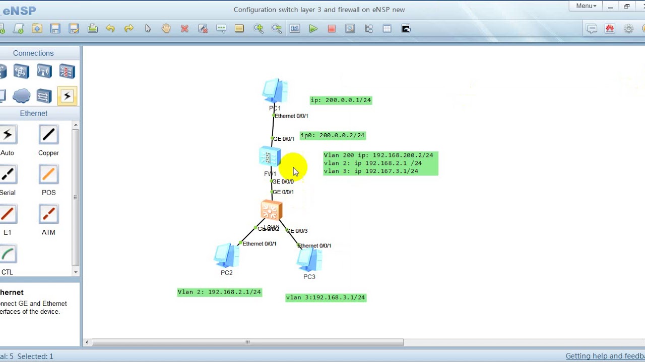 Configuration switch layer 3 and firewall huawei on eNSP