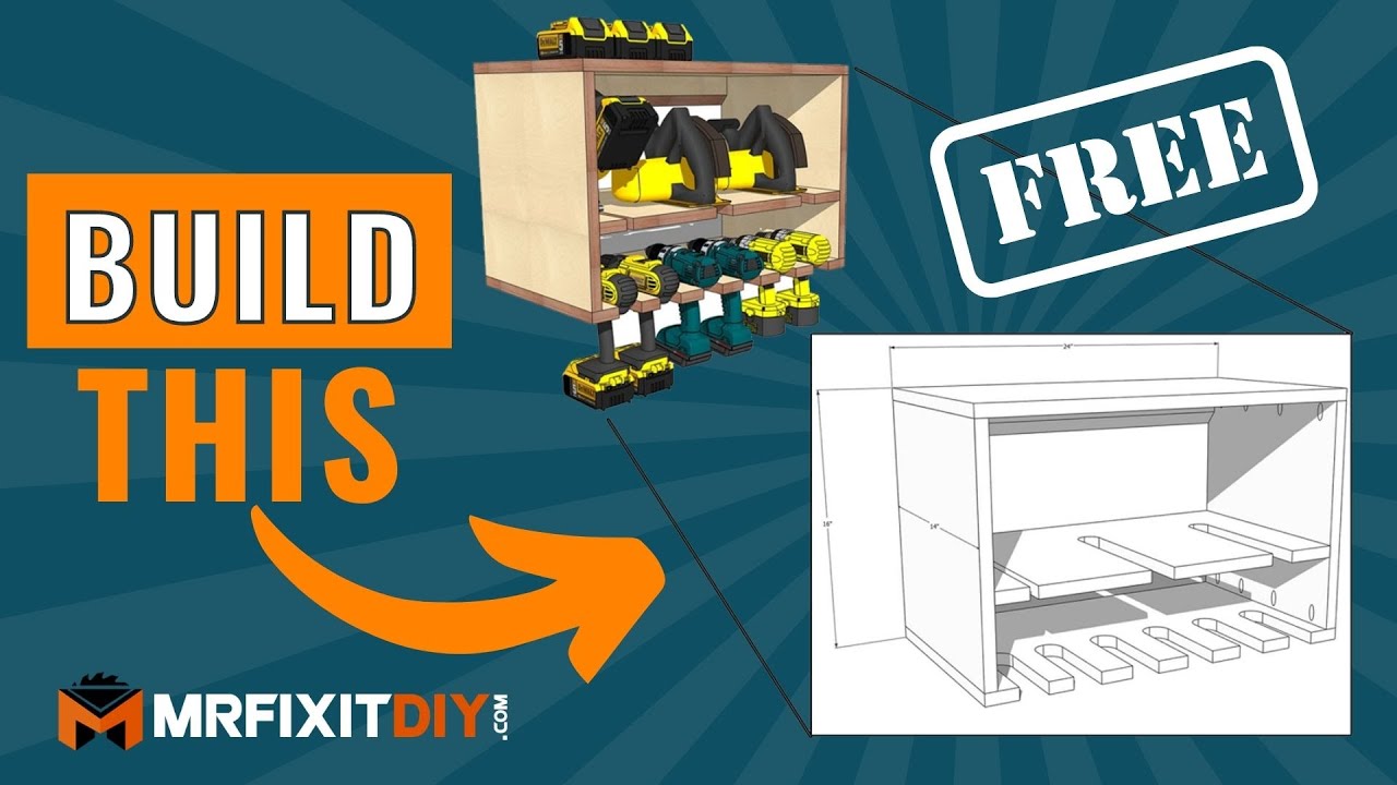 DIY CORDLESS TOOL STORAGE SHELF (FREE DOWNLOADABLE PLANS)