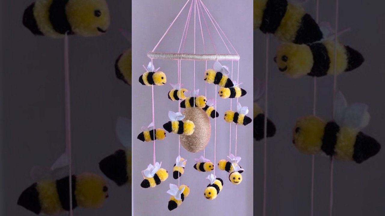 DIY Woolen Pom Pom Bee Wall Hanging | Yarn Craft Ideas | Mobile Wall Hanging | Cheap and Easy