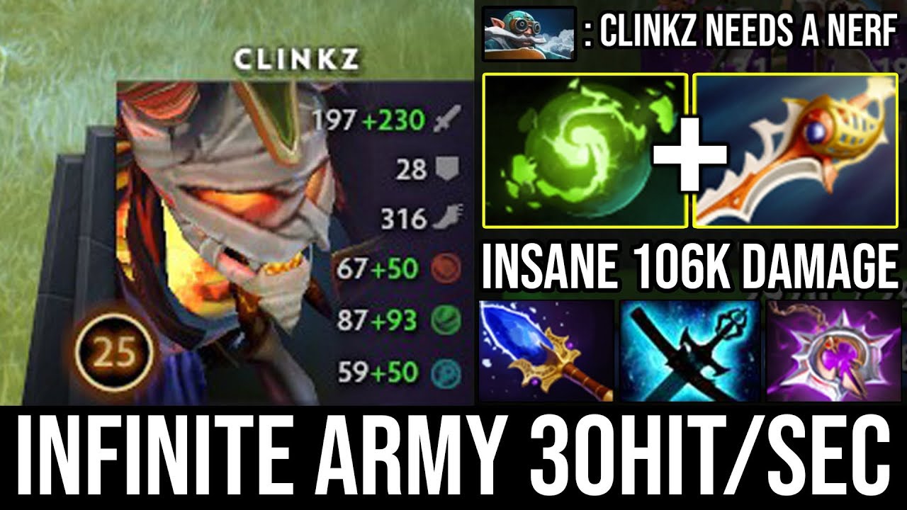 Clinkz Aghanim's Scepter Too IMBA!!! Infinite Burning Army 30Hits Per Sec + 106kDamage & Free Rapier