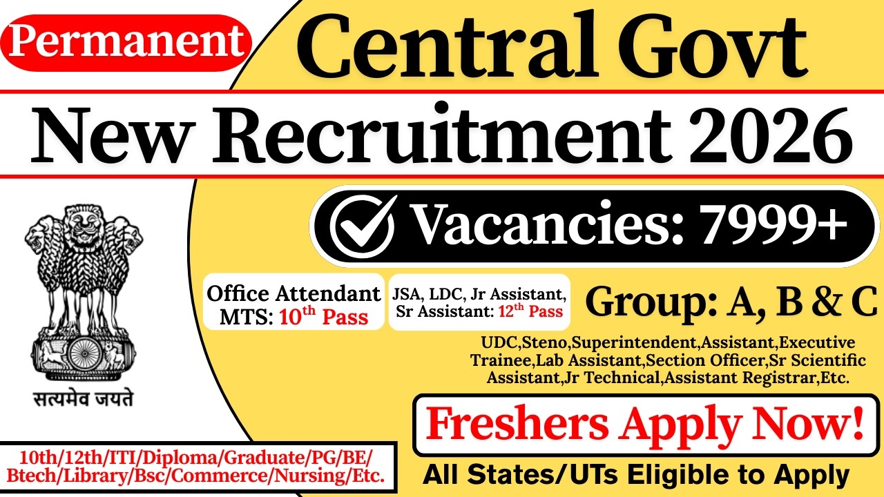 ✅ Central Govt Group: A, B, C & D HUGE Vacancy 2026 | 🎯 Fresher 👉 Apply Fast! | 10th/12th Pass Job
