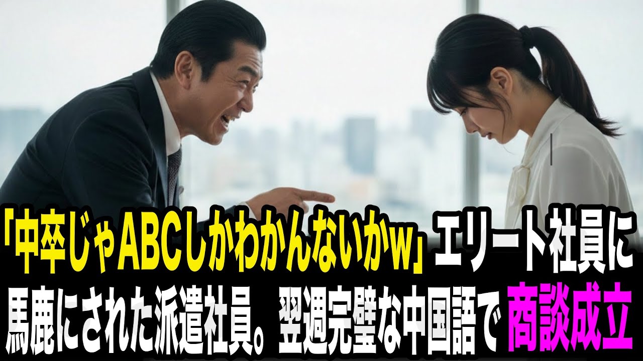 「中卒じゃABCしかわかんないかw」エリート社員に英語のプレゼンを強要された派遣OL。翌週、完璧な中国語で商談を成功させた結果・・・