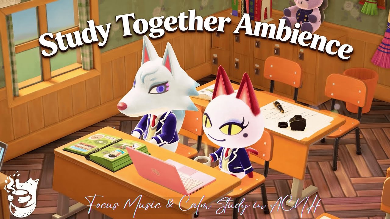 Study Together in a Cozy Classroom 📚☕｜ACNH Focus Music & Calm Study Ambience