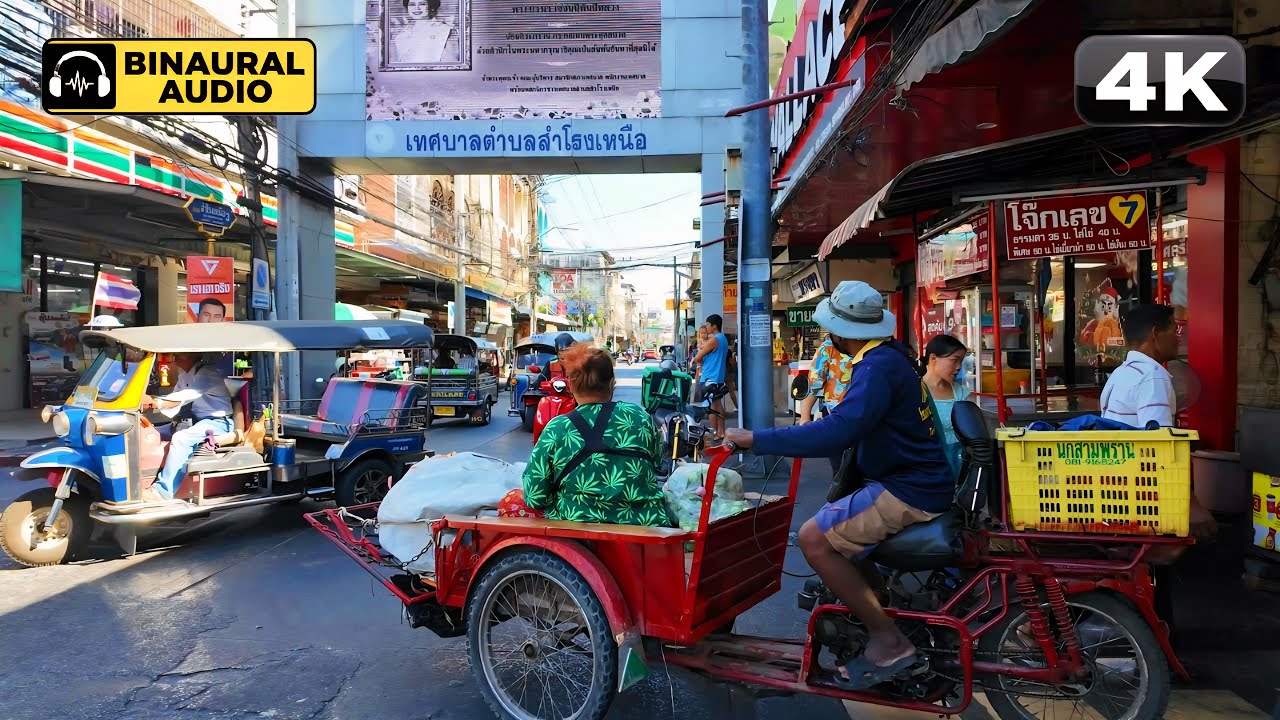 Bangkok Daytime Soundscape — Local Street Life & Traffic | Binaural ASMR 4K