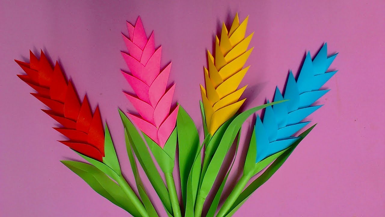 How to Make Heliconia Flower with Color Paper | DIY Paper Flowers Making