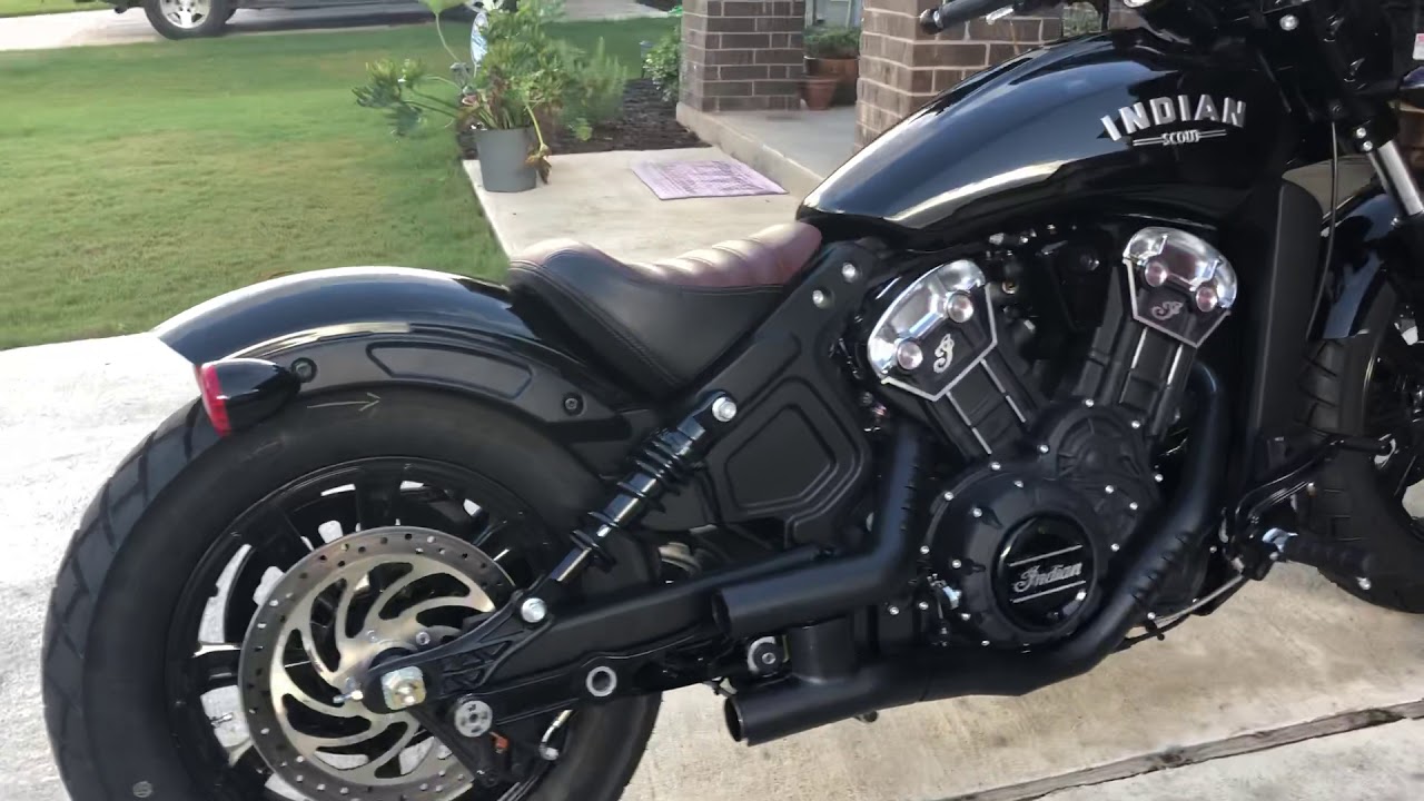 Indian Scout Bobber without stock pipes w/ sound level meter