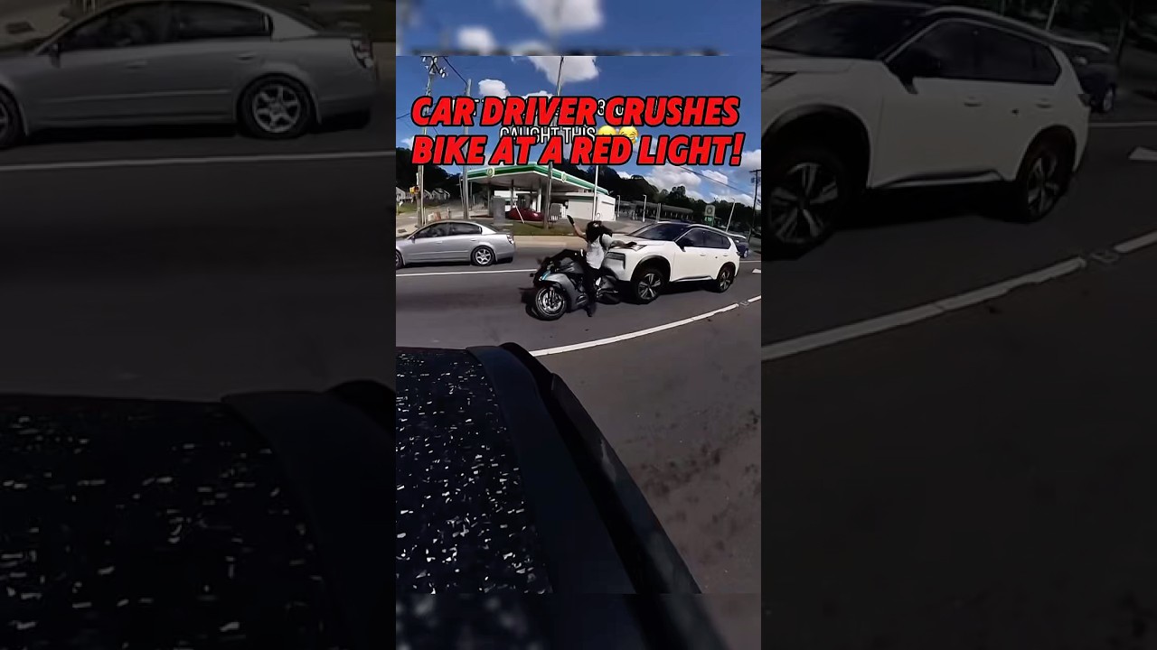Car DRIVER CRUSHES Bike at a Red Light! | ​⁠@Jo3yrtz #motorcycle #crash #biker