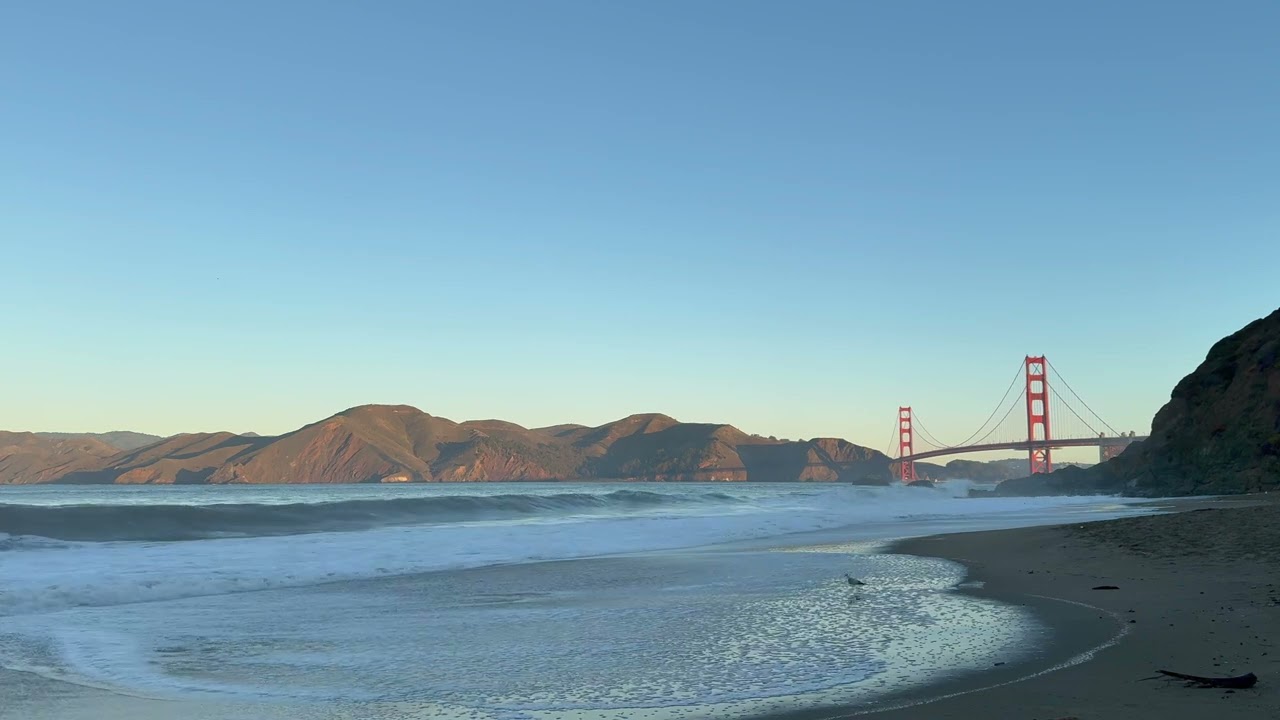 Baker Beach, San Francisco in 4K at 60fps (Relaxing Nature, Sandpipers, Golden Gate Bridge, Calming)