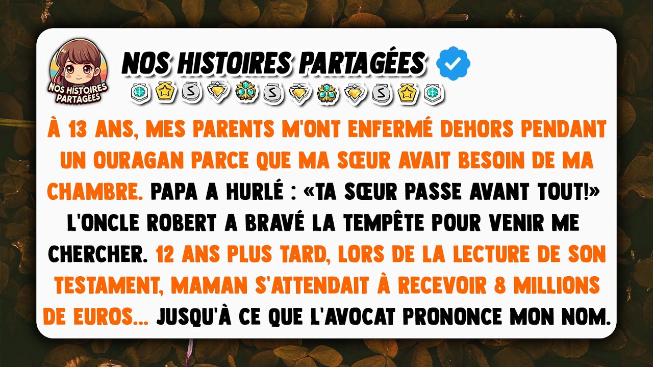 À 13 ans, mes parents m'ont enfermé dehors pendant un ouragan parce que ma sœur avait besoin...