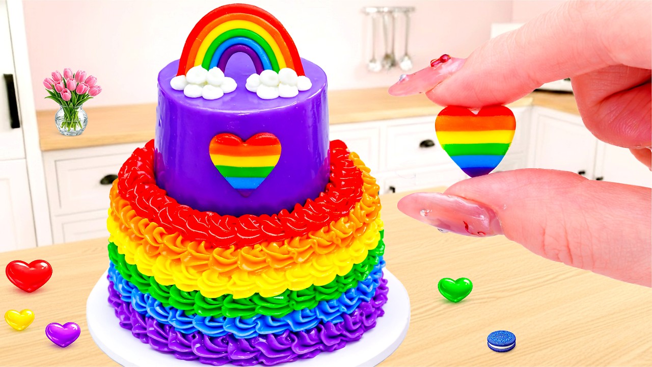 Мини-торт в форме радужного сердца с глазурью 🌈💖 Супер восхитительный мини-торт | Потрясающий торт
