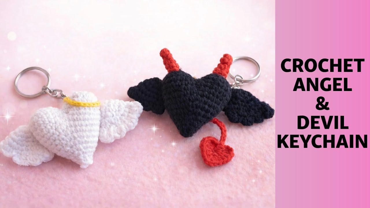 Easy Crochet Angel & Devil Heart Keychains | Valentine's Day Gift Tutorial 😇😈