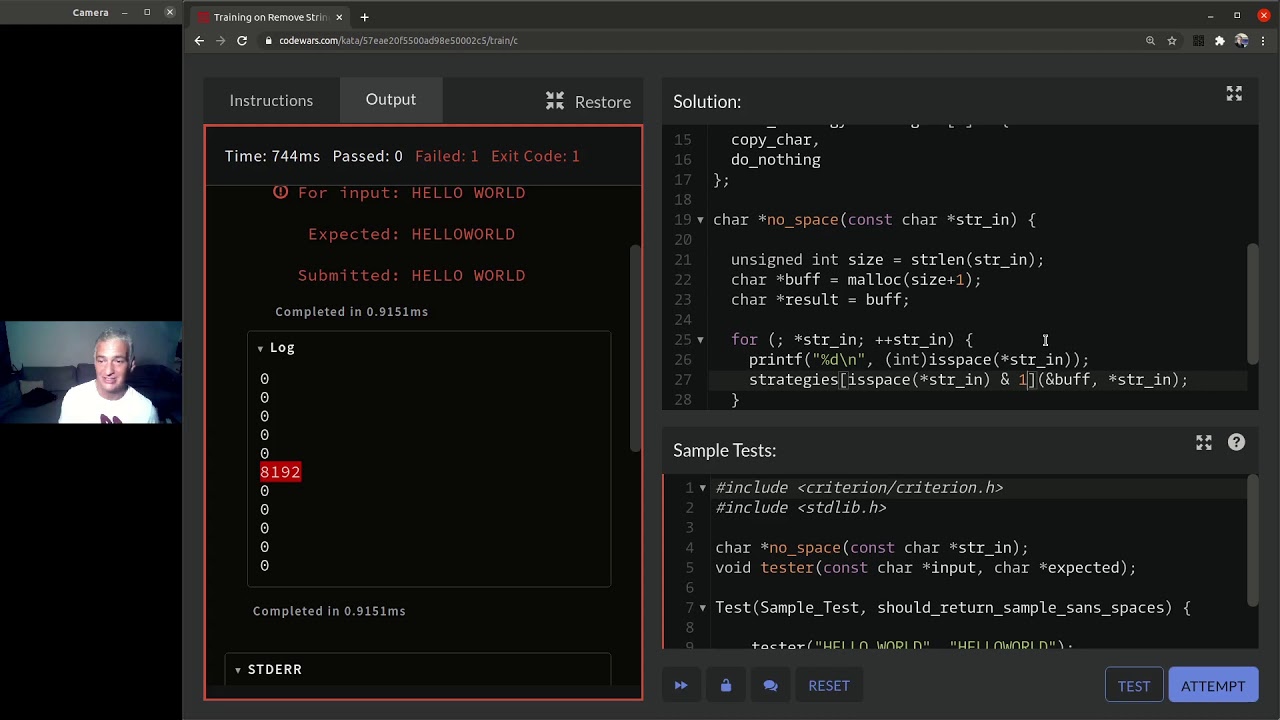 CodeWars - C - Remove Spaces made Branchless! (in English)