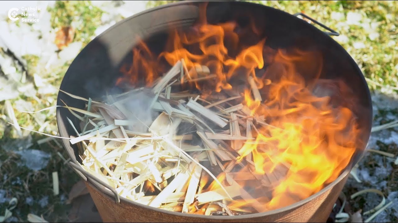 Burning palms for Ash Wednesday