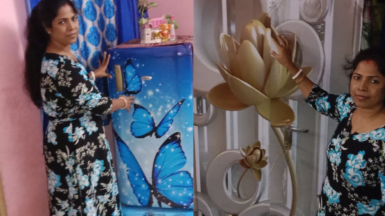 Makeover of old fridge and almirah with wallpaper under rupees thousand.... 🥰