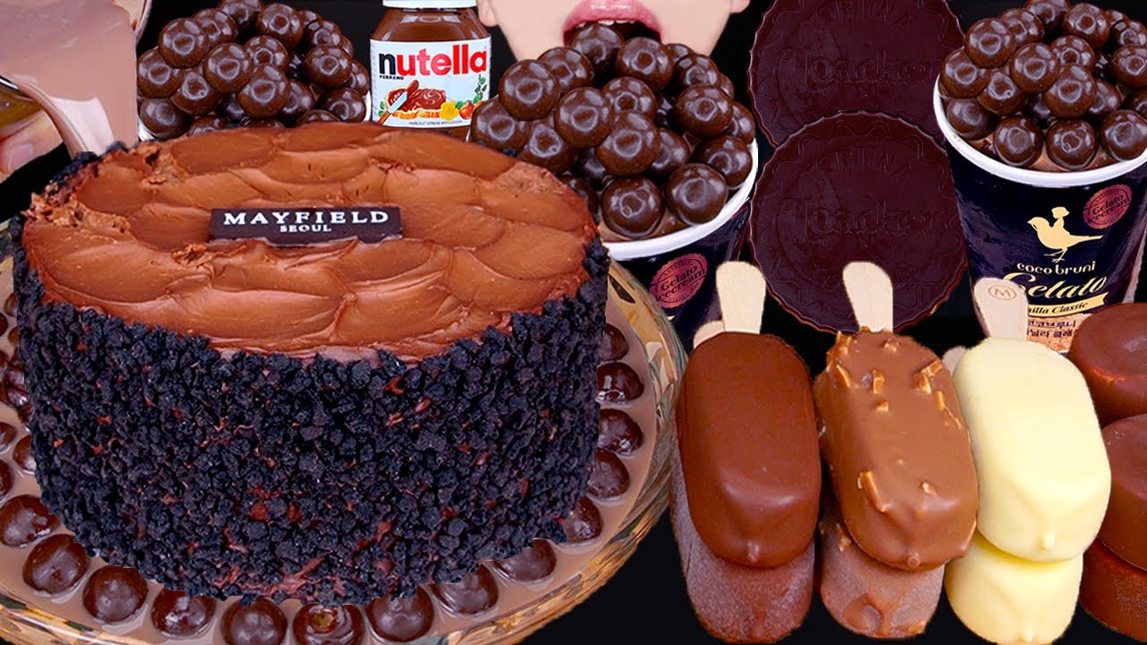 ASMR MALTESERS CHOCOLATE CAKE MAGNUM ICE CREAM NUTELLA DESSERT MUKBANG 초콜릿 먹방チョコレート 咀嚼音EATING SOUNDS