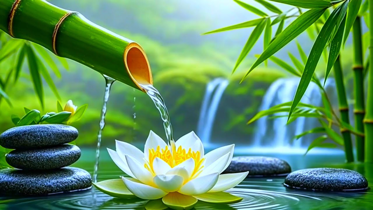 Bamboo Water Sounds + Relaxation Music 😴 Calm Music Relax Mind Body, Deep Sleeping, Study Music